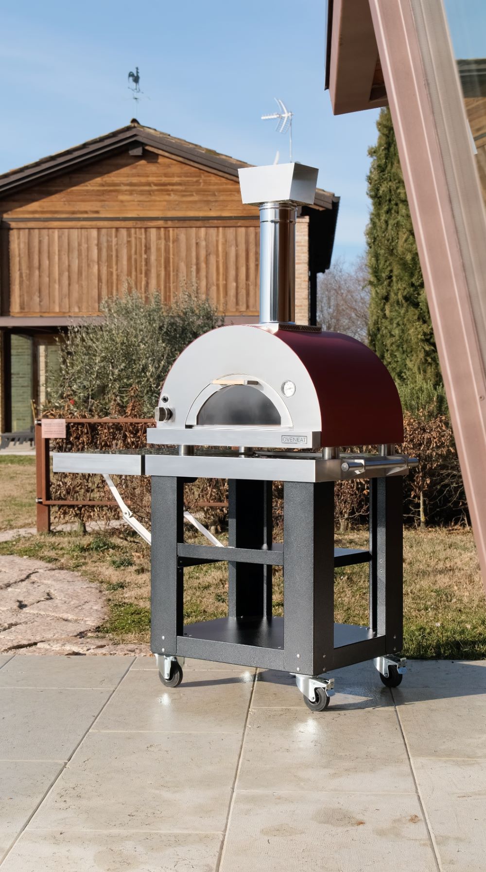 Oveneat GDD-1VR Red Gas Single Pizza Oven with Glass Drop Down Door includes Pizza Peel