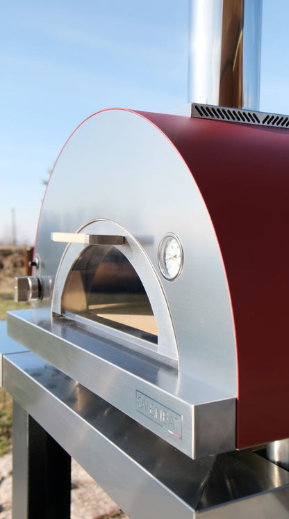 Oveneat GDD-2VG Charcoal Grey Double gas pizza oven with drop-down glass door includes pizza peel