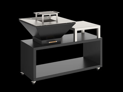 Oveneat OFP-WV-01500G Charcoal Grey Wood Fired BBQ Combo unit with wood storage equipped with wheels & Stainless Steel worktop