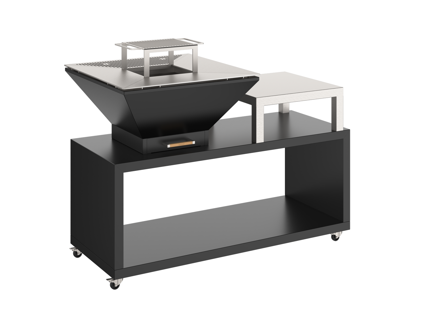 Oveneat OFP-WV-01500G Charcoal Grey Wood Fired BBQ Combo unit with wood storage equipped with wheels & Stainless Steel worktop