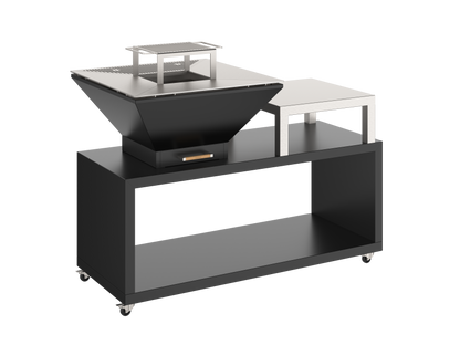 Oveneat OFP-WV-01500G Charcoal Grey Wood Fired BBQ Combo unit with wood storage equipped with wheels & Stainless Steel worktop