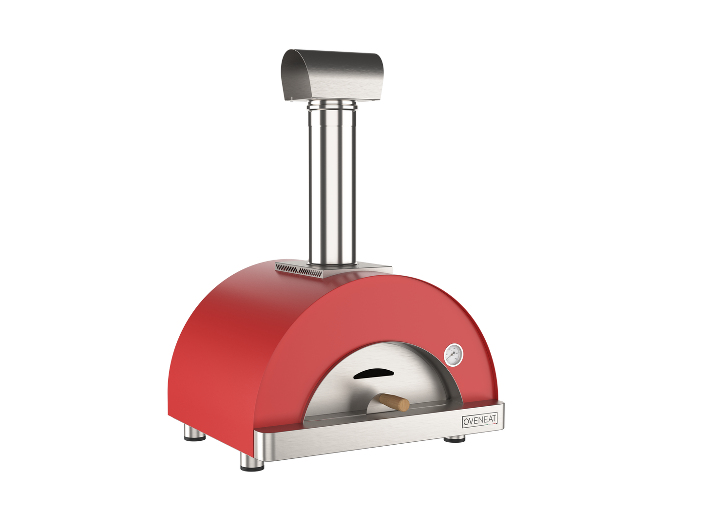 Oveneat WRX-1VR Red Wood Fired Single Pizza oven with stainless steel door includes brazier and pizza peel